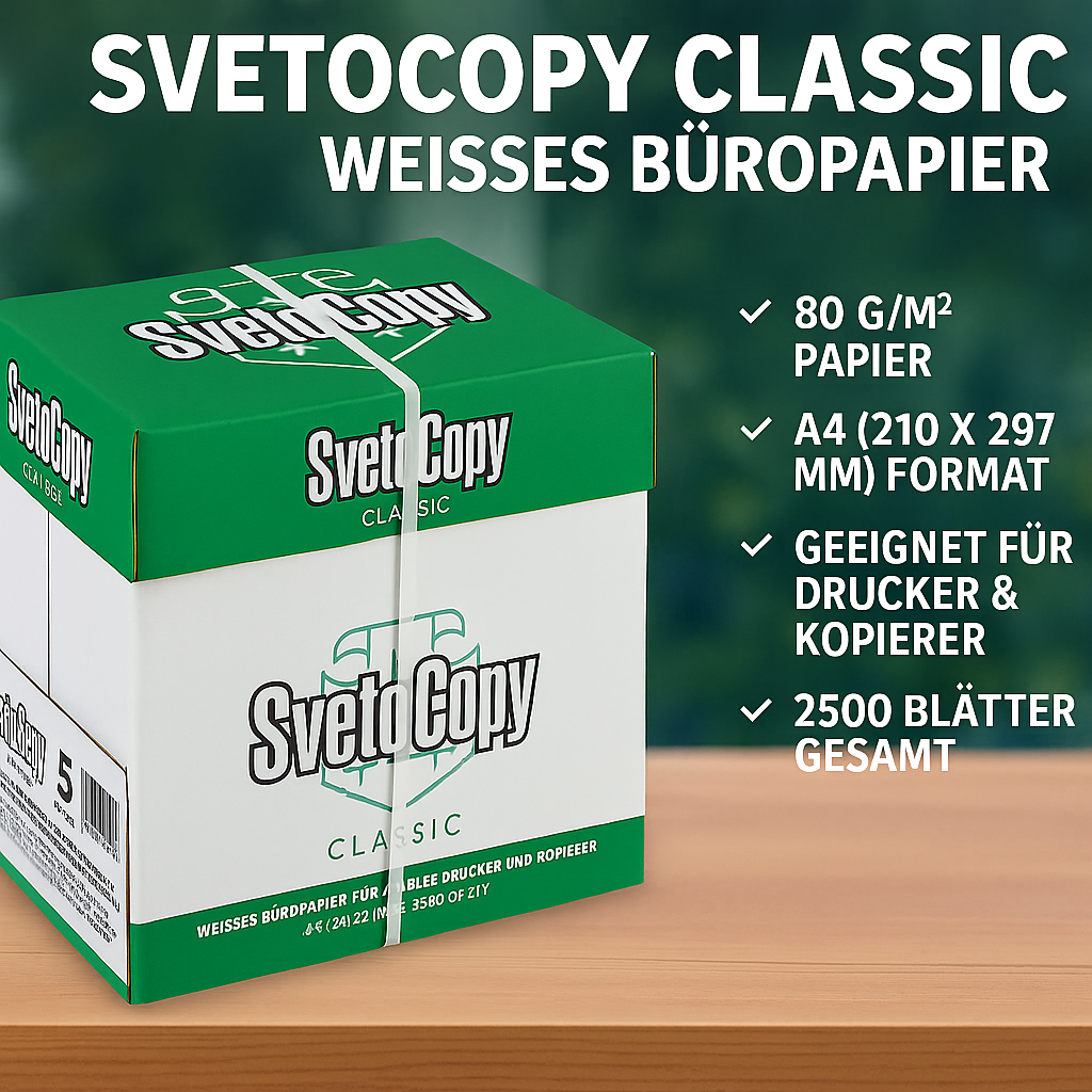Druckerpapier, DIN A4, 80 g/m², 2500 Stück, 5 Packungen mit 500, Weiß