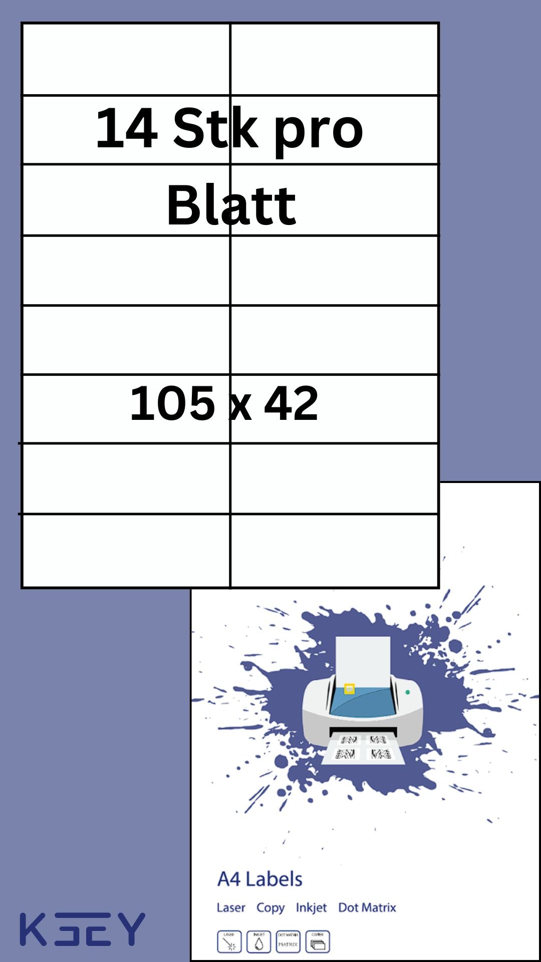 Selbstklebende Etiketten, 100 Blatt DINA4, 14 Etiketten pro Blatt, 105x42mm